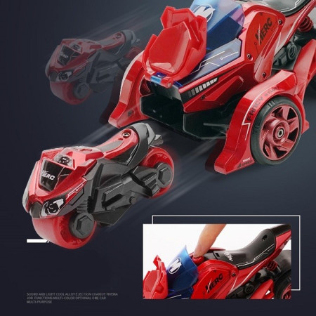 Cyrax Jucarie pentru copii, masina cu extensie de motocicleta, 2 in 1, rosie