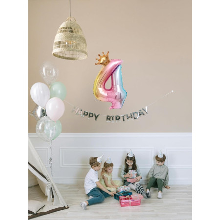 Balon din Folie Metalizata, Cyrax, Figurina Cifra Gradient, Tema Aniversare 80 cm, Ambalaj Individual, Pai inclus, Umflare cu Aer sau Heliu, Coronita, Cifra 4