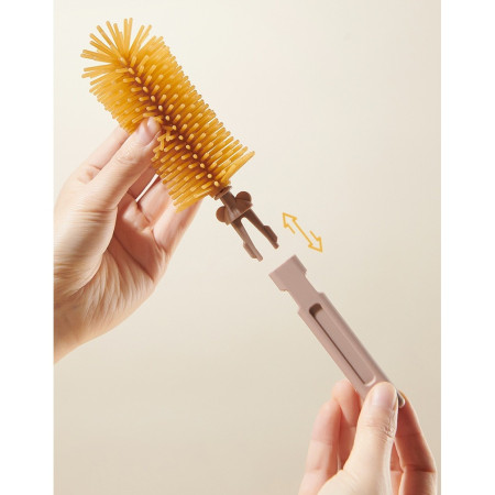 Set 7 Piese de Spalat/Uscat Biberoane, Cyrax, Portabil, Peri de Silicon, pentru Tetine, Suzete, Biberoane, Paie, Cutie Inclusa, 16 x 11 x 5 cm, Model Ursulet, Galben