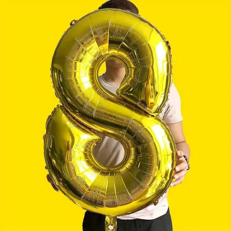 Balon din Folie Cyrax, Cifra 8, 81 cm, Pentru Aer sau Heliu, Bulk, Auriu