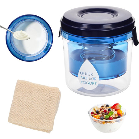 Kit Presa Pentru Branza, Cyrax, Filtru de Iaurt, Strecuratoare de Iaurt Grecesc, Filtru de Lapte, 15x14x15 cm, Albastru