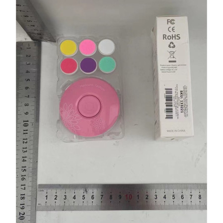 Set Pila Electrica cu Baterie, Cyrax, pentru Copii si Bebelusi, din ABS, 6 Accesorii, Model cu Flori, 6.5 x 1.8 cm, Roz