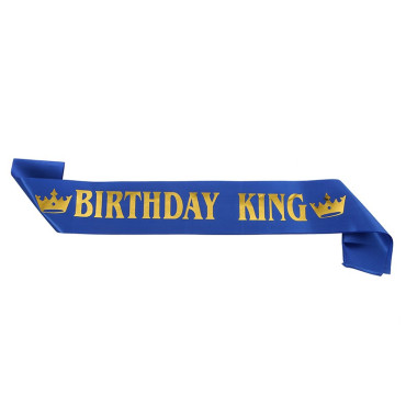 Panglica pentru Aniversare, Cyrax, Model Birthday King, Tematica Aniversare, 160x9.5 cm, Albastru