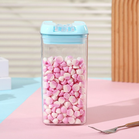 Set 5 Cutii de Depozitare Alimente, Cyrax, 1 x 500ml, 2 x 800ml, 1 x 1200ml, 1 x 1900ml, Capac Albastru, din PP+PET, Inchidere Ermetica, Transparent