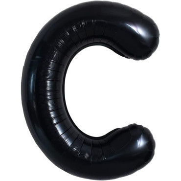 Balon Folie Metalizata Litera C, Cyrax, 40 cm, Umflati cu Heliu sau Aer, Ambalaj Individual, Pai inclus, Negru