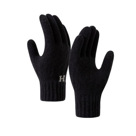 Manusi de Barbat,  Model H, Functie Touchscreen (ecran tactil), Material Acril Tricotat, Manseta Elastica, Interior Catifelat, Marime Universala, Negru