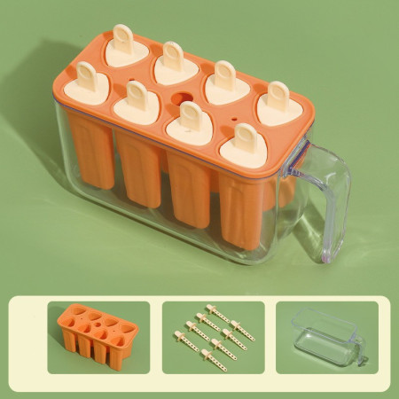 Forme de inghetata, Cyrax, 8 Forme din Silicon, Forma pentru Inghetata din si Sucuri Ghetate, 13 x 10 x 6.5 cm, Portocaliu