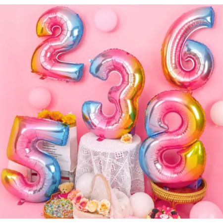 Balon din Folie Metalizata Cyrax, Figurina Cifra, Tema Aniversare 40 cm, Ambalaj Individual, Pai inclus, Umflare cu Aer sau Heliu, Multicolor, Cifra 5