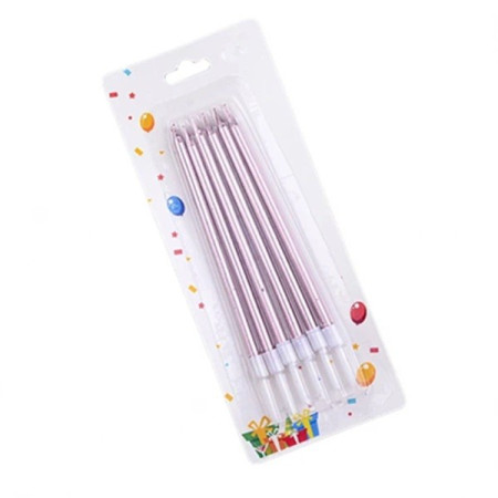 Set 6 Lumanari de Tort, Cyrax, din Parafina, 11 x 0.4 cm, Lucioase, Roz Auriu