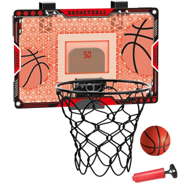 Cos de Baschet pentru Copii, Cyrax, cu Tablou de Bord Electronic, Minge, Pompa, 2 Moduri, Interior/Exterior, Inel Metalic si Rabatabil cu Arc, Luminos, 41x27.5x5 cm, Multicolor