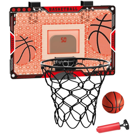 Cos de Baschet pentru Copii, Cyrax, cu Tablou de Bord Electronic, Minge, Pompa, 2 Moduri, Interior/Exterior, Inel Metalic si Rabatabil cu Arc, Luminos, 41x27.5x5 cm, Multicolor