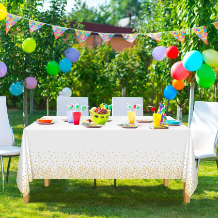 Fata de Masa, Cyrax, din PEVA, Imprimeu Buline, 137 x 274 cm, Impermeabila, Fara Pete, Curatare Rapida, Bej