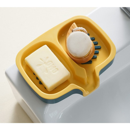 Savoniera Dubla,  Sistem de Scurgere a Apei, din ABS, 14.5 x 18 x 3 cm, Albastru/Galben