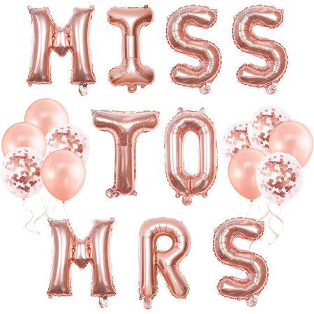 Set Baloane din Folie Metalizata, Cyrax, Model Scris Miss to Mrs, Litere de 40 cm, Tema Iubire, Baloane Party, Ambalaj Individual, Pai Inclus, Umflare cu Aer sau Heliu, Roz