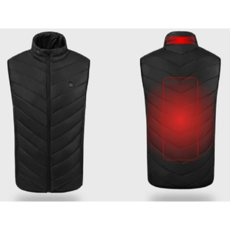 Vesta Inteligenta Incalzita,  Unisex, 2 Zone de Incalzire, Umplutura Bumbac, 3 Trepte de Temperatura, Incarcare USB, Negru, 45 - 58 kg, Marime L