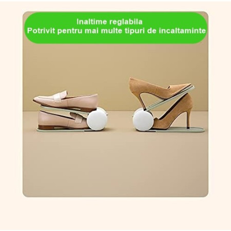 Suport pentru Pantofi,  cu Două Straturi, Organizator, Antiderapant și Durabil, Inălțime Reglabilă, 28x18x11 cm, Verde, 150 g