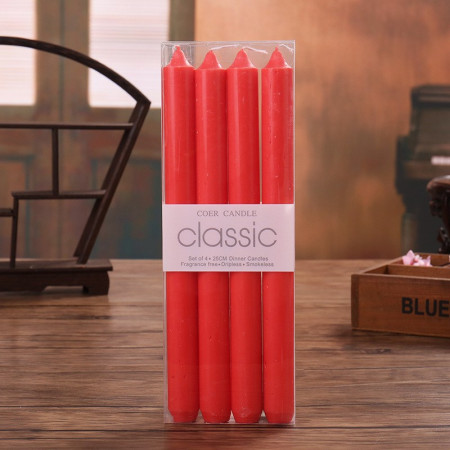 Set 4 Lumanari,  pentru Suport de Masa, Fara Miros si Fum, din Parafina, 2.2 x 25 cm, Rosu