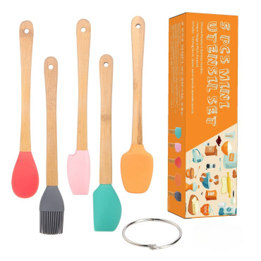 Set 5 Mini Spatule de Silicon Cyrax, pensula, Stejar, Multicolor