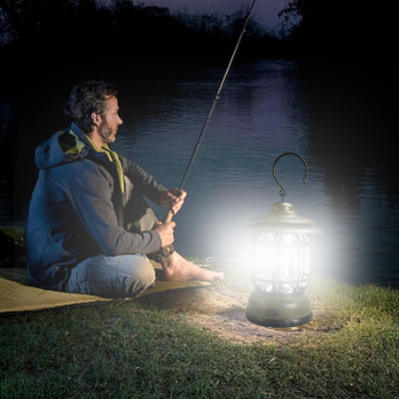 Lampa portabila camping, Felinar Vintage cu carlig, ABS, Iluminare 21 COB LED, Intensitate reglabila, 5W,  Verde