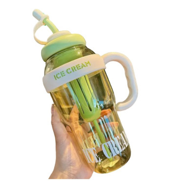 Sticla de Apa, Cyrax, Termica, Mentinere 6 Ore, 1400 mL, cu Pai si Capac, PP si Silicon, cu Maner Alb, 25.5x7.5 cm, Verde