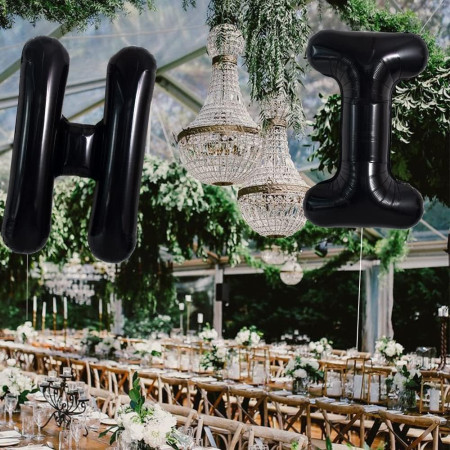 Balon Folie Metalizata Litera H, Cyrax, 40 cm, Umflati cu Heliu sau Aer, Ambalaj Individual, Pai inclus, Negru