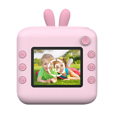 Camera Instantanee pentru Copii, Cyrax, cu Functie de Printare, Cablu USB-C, Bluetooth, Compatibil iOS/Android, Imprimare APP, Model Iepure, Snur de Agatat Inclus, Roz