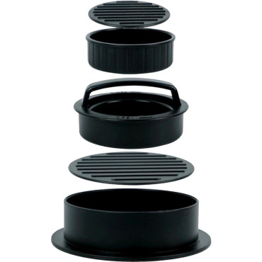 Cyrax Presa dubla pentru hamburgeri 2 in 1, forma si presa, doua dimensiuni, cu maner, usor de curatat si folosit, material ABS, 100 de foi hartie de copt incluse, 13x13.5x7 cm, fara lipire, neagra