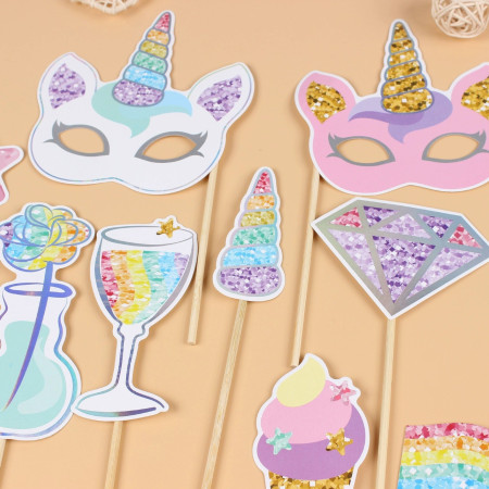 Set 12 Accesorii pentru Petrecere, Cyrax, Props pentru Photo Corner, Tema Aniversare Copii, Multicolor