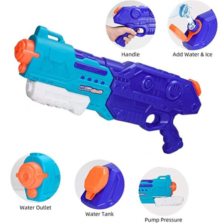 Pistol cu Apa pentru Copii, Rezervor de 1500 ml, Maner de transport, Pentru Piscina/Plaja, Cyrax, 3 ani+, Bleumarin, Lungime 44 cm