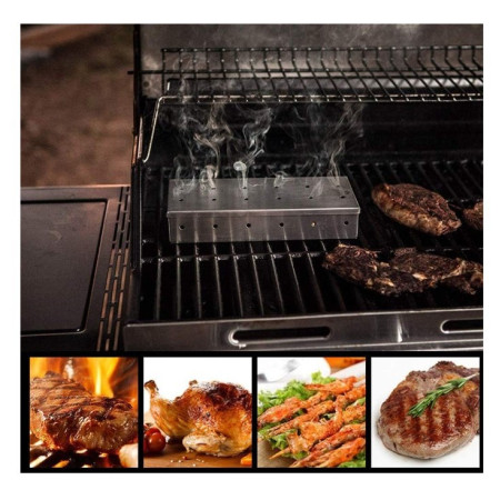 Cutie de afumator pentru gratar Cyrax, Inox, 9.6x4.4x22.2 cm, Argintiu