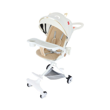 Carucior Sport Cyrax 3in1, 6-36 Luni, Reversibil, Pliabil, Tavita pentru Masa, Pozitie de Somn, Centura de Siguranta, Roti 360, Suport Pahar, Copertina pentru Soare, 33x66x85cm, Alb Model Pisica