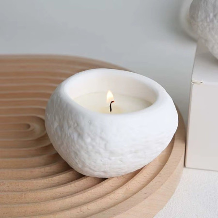 Lumanare Parfumata,  Model Abstract, Aroma Frezie/Para, din Ceara de Soia, 8 x 5.5 x 6 cm, Alb