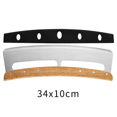 Taietor Feliator de Pizza, Cyrax, din Otel Inoxidabil, cu Capac, Maner din Lemn, Antialunecare, Lama Neteda si Ascutita, 34x10 cm, Maro