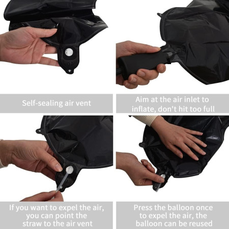 Balon Folie Metalizata Litera O, Cyrax, 40 cm, Umflati cu Heliu sau Aer, Ambalaj Individual, Pai inclus, Negru