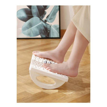 Suport Ergonimic pentru Picioare,  Plastic, cu Role de Masaj pentru Talpi, pentru Birou, Usor de Transportat, Detasabil, 33.5x24x12 cm, Alb