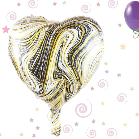 Set 2 Baloane din Folie Metalizata, Cyrax, Figurine Inima si Stea, Model Marmura, 45 cm, Ambalaj Individual, Pai Inclus, Umflare cu Aer sau Heliu, Bej