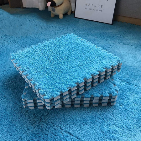 Set 10 Piese Covor tip Puzzle, Cyrax, Spuma EVA, Pufos, 30 x 30 x 1 cm, Albastru