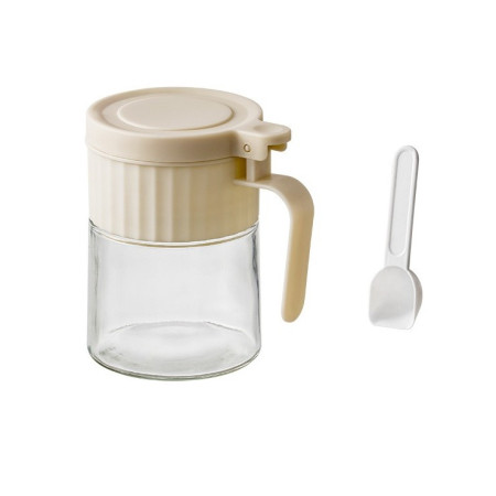 Recipient Condimente, Cyrax, din Stilca, 180 ml, cu Maner si Lingurita, 10.6 x 7 x 7 cm, Capac Mat, Alb