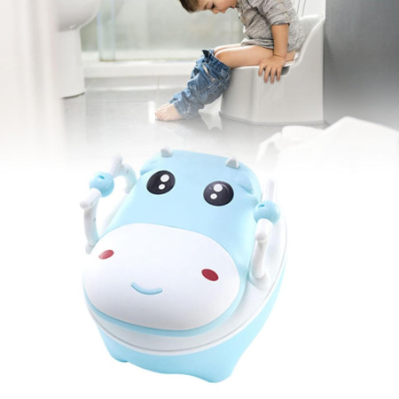 Olita pentru Copii, Cyrax, +1an, Portabila, Design Vacuta cu Capac, Model Prietenos, Non-Toxic, cu Manere, Compartiment Detasabil, Perie Inclusa, Usor de Curatat, Albastru