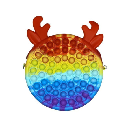 Jucarie antistres din silicon Cyrax, Geanta Pop It, Ren, 16 cm, Curcubeu