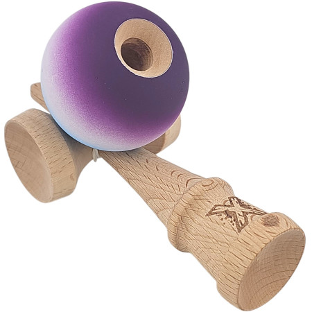 Kendama X Originala, Profesionala, Cyrax, din Lemn, Rubber Grip, 18 cm, Albastru/Alb/Violet 