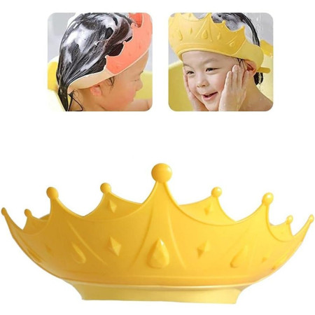 Cyrax Viziera de Protectie Baie Pentru Copii, Fippy, Model Coroana, Dimensiune ajustabila, Durabil, Usor de curatat, Impotriva Samponului, pentru Ochi si Urechi, TPE+PP, Galbena
