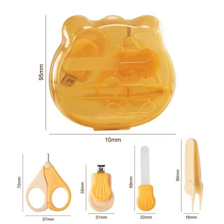 Set Ingrijire Unghii pentru Bebelusi, Cyrax, Cutie de Depozitare in Forma de Ursulet, 10 x 9.5 cm, Galben