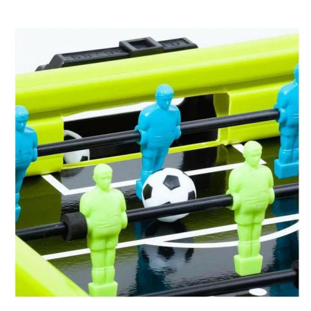 Masa de fotbal cu teren si 18 jucatori Cyrax, 6 manere, cu Tablou Scor, din Metal si ABS, 51 x 44 x 17.5 cm, Design Multicolor, pentru copii/adulti, verde