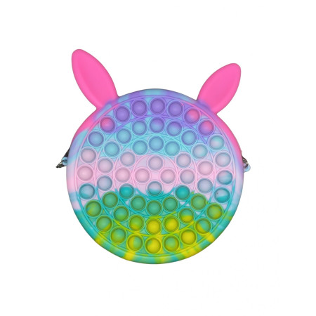 Jucarie antistres din silicon Cyrax, Geanta Pop It, 16 cm, Iepuras, Macarons