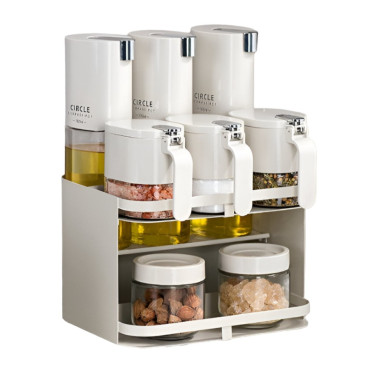 Suport pentru Depozitare Condimente, Ulei, Otet, Cyrax, Montare pe Perete din 9 Piese, Uz Casnic, pentru Bucatarie, 24 x 21.9 x 31.5cm, Alb