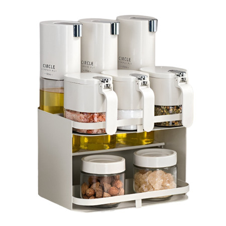 Suport pentru Depozitare Condimente, Ulei, Otet, Cyrax, Montare pe Perete din 9 Piese, Uz Casnic, pentru Bucatarie, 24 x 21.9 x 31.5cm, Alb