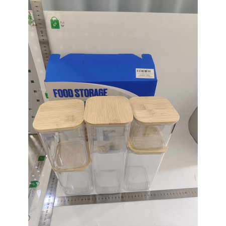 Cutii de Depozitare Alimente, Cyrax, Set din 5 Cutii de tip Container, Cutii pentru Cereale, din Plastic, Capac din Bambuc, 1pc 0.5 l. 2pc 0.8 l, 2pc 1.2 l, 1pc 1.9 l,  Transparente