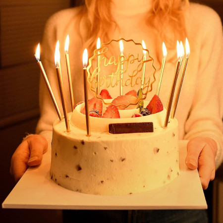 Set 6 Lumanari de Tort, Cyrax, din Parafina, 11 x 0.4 cm, Lucioase, Auriu