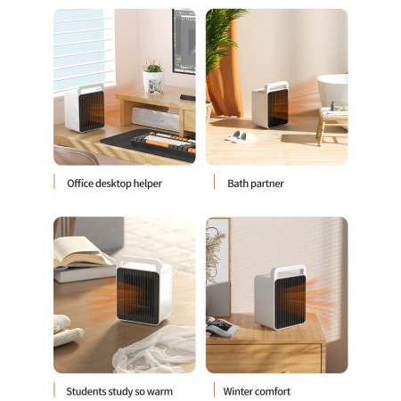 Mini Aeroterma,  Mini Radiator Electric, Putere 900 W, Buton cu 2 Trepte de Temperatura, Inchidere Automata, cu Maner de Prindere, 15x10.3x21 cm, Alb/ Negru